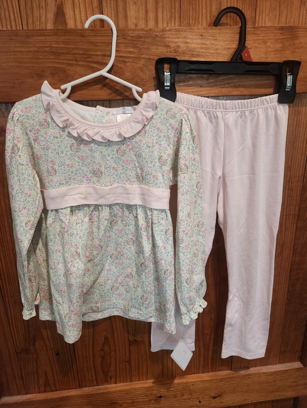 Little Girls Pink Floral Ruffle-Neck  Set